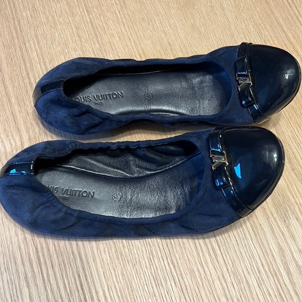 LOUIS VUITTON Suede andPatent Leather Ballet Flats Slippers, Gently Used, EU 40